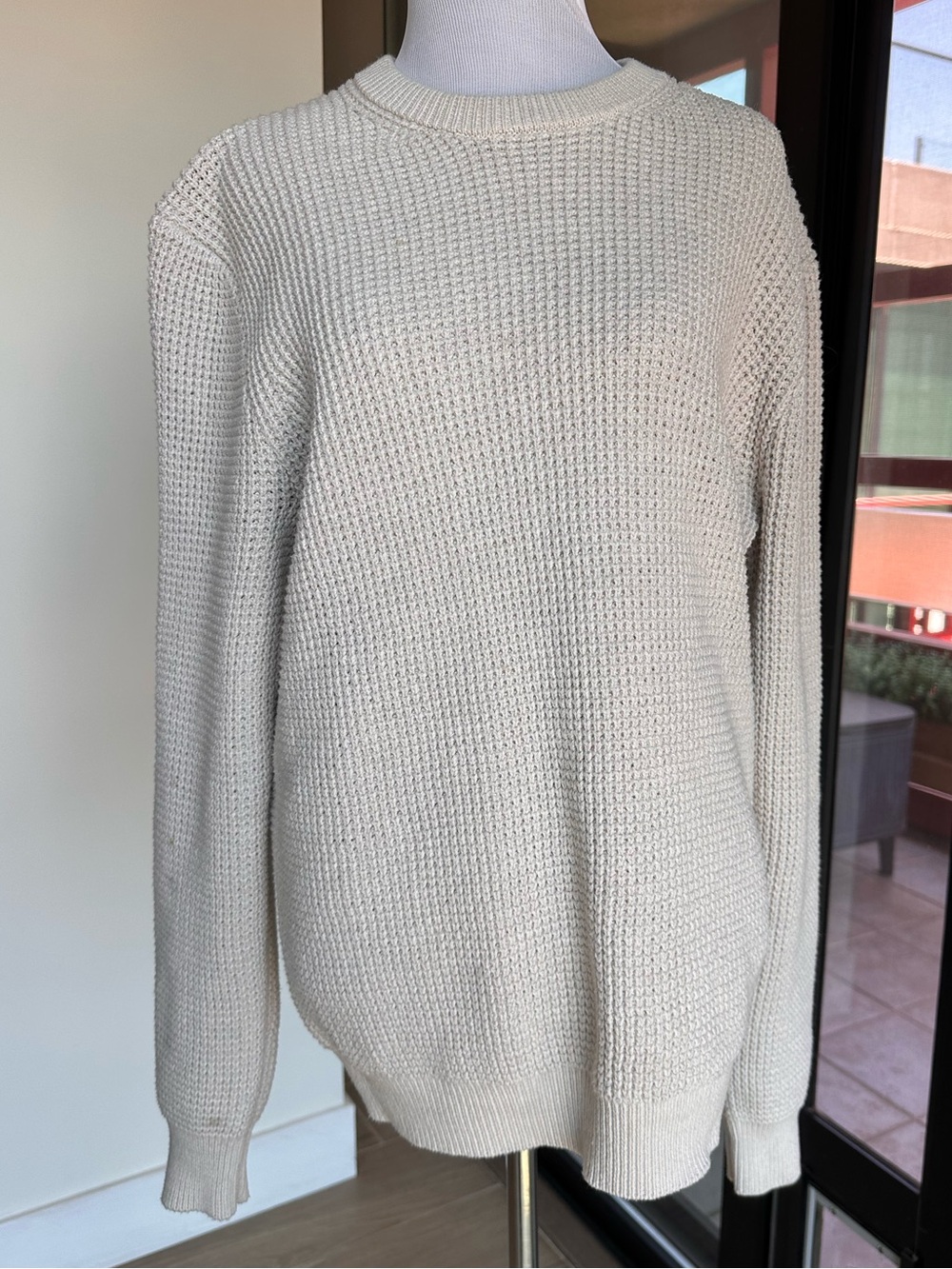 Tahari Cream Waffle Knit Crewneck Sweater